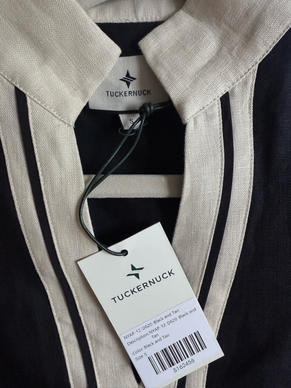 NWT Tuckernuck Black Linen Caftan Mini Dress Contrast Trim Size S - Picture 4 of 7